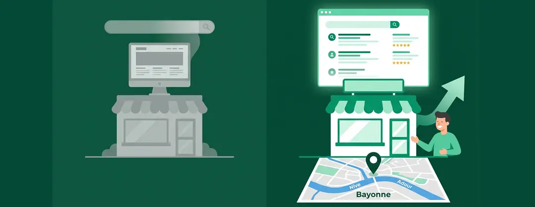 Comparatif de visibilité locale sur Google entre une entreprise bayonnaise bien référencée et une invisible