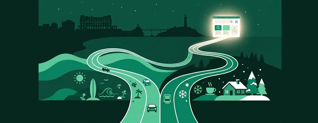 Illustration de la double stratégie SEO à Biarritz — requêtes touristiques saisonnières et requêtes résidents permanents