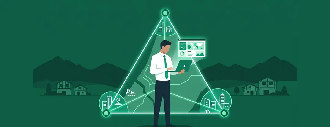 Illustration d'une entreprise angloyenne avec son site web professionnel visible sur le triangle BAB