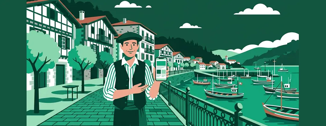 Illustration d'un commerçant luzien avec son site web professionnel sur le front de mer