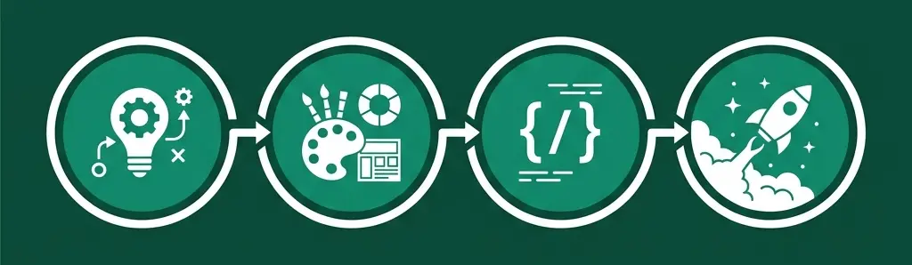 Les 4 étapes du processus de création de site web — stratégie, design, développement, mise en ligne
