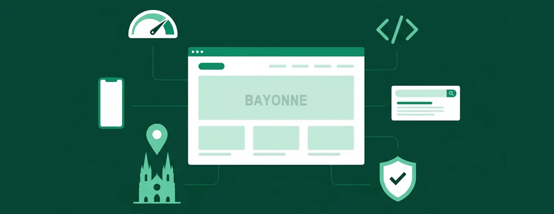 Illustration des composants d'un site vitrine sur-mesure pour artisan à Bayonne — code propre, SEO et mobile